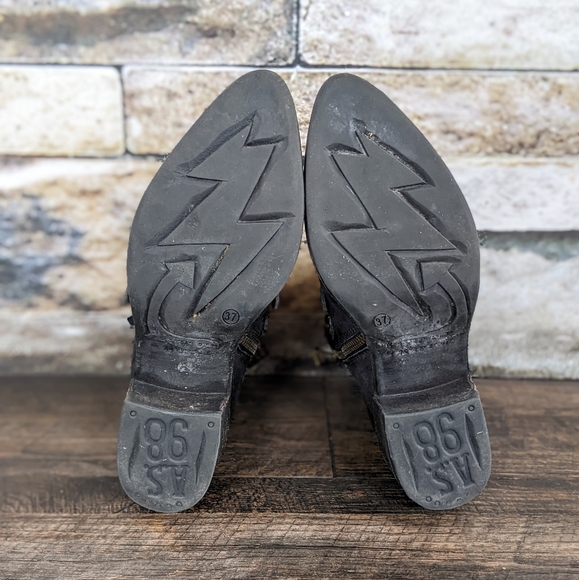 ⚡SOLD⚡A.S.98 Bronze Studded Black Leather Frankie Boot w. Pointed Toe - Picture 4 of 13